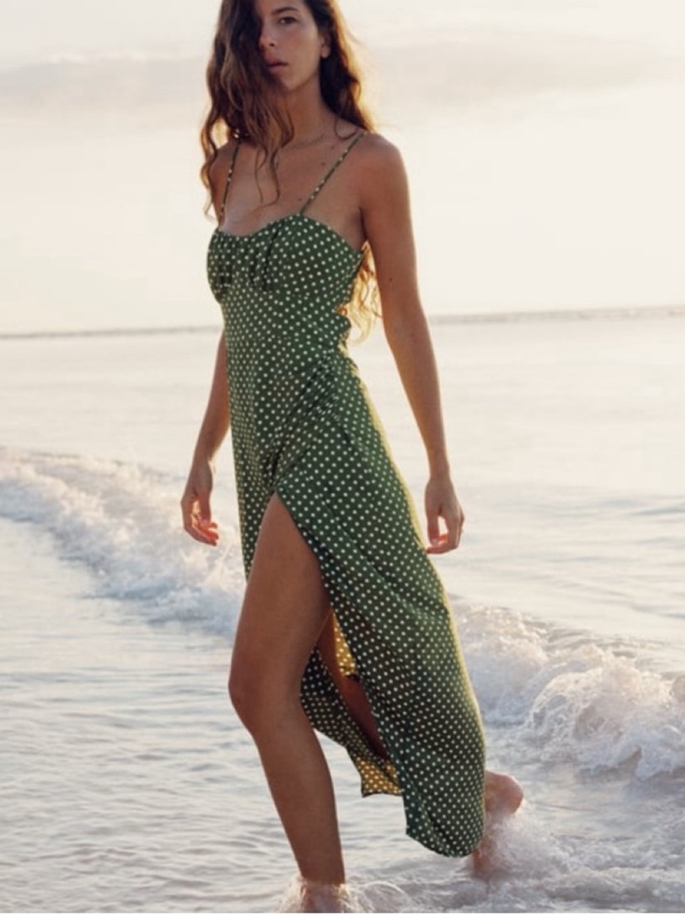Zara green polka dot midi dress